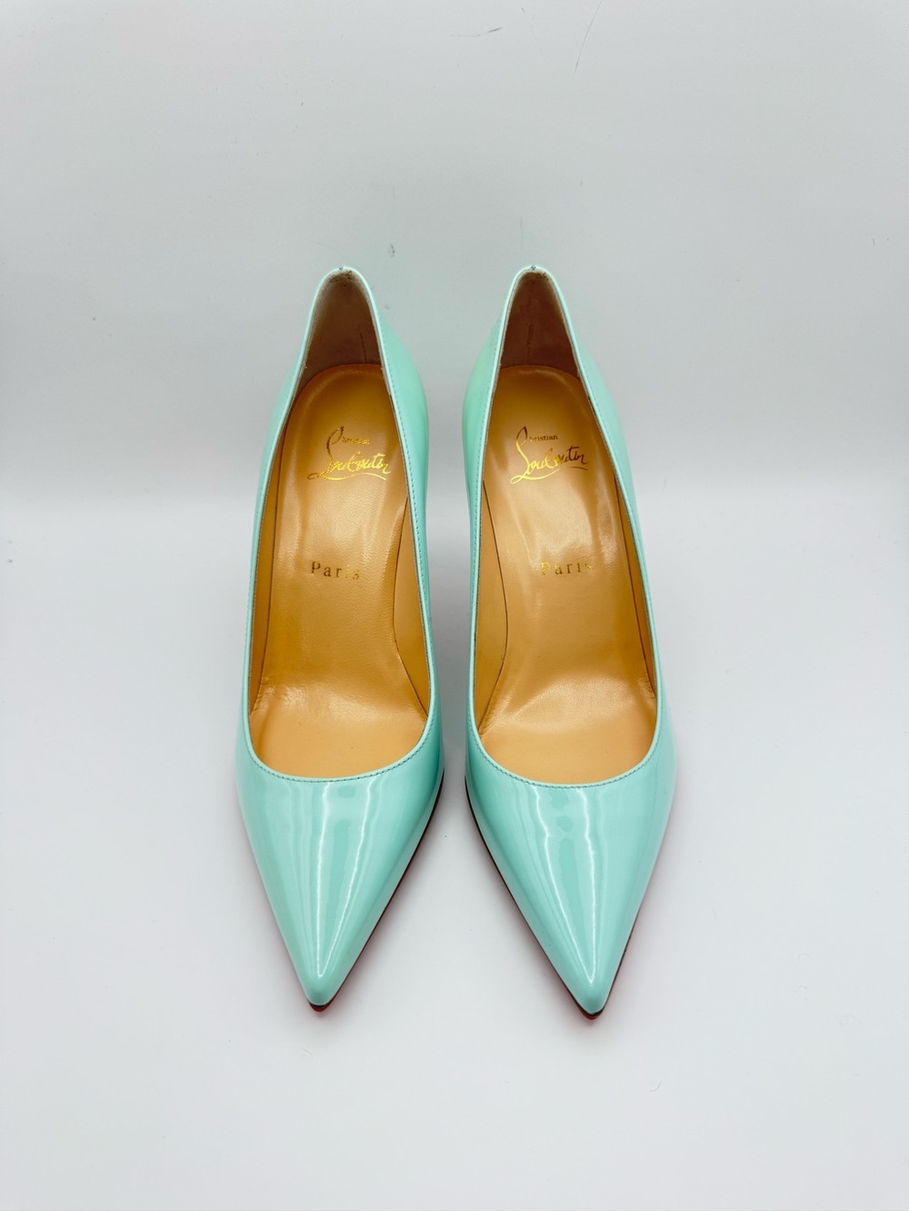 Christian Louboutin Decollete 554 85 Patent Mint Aqua Pumps heels 36.5 Tiffany